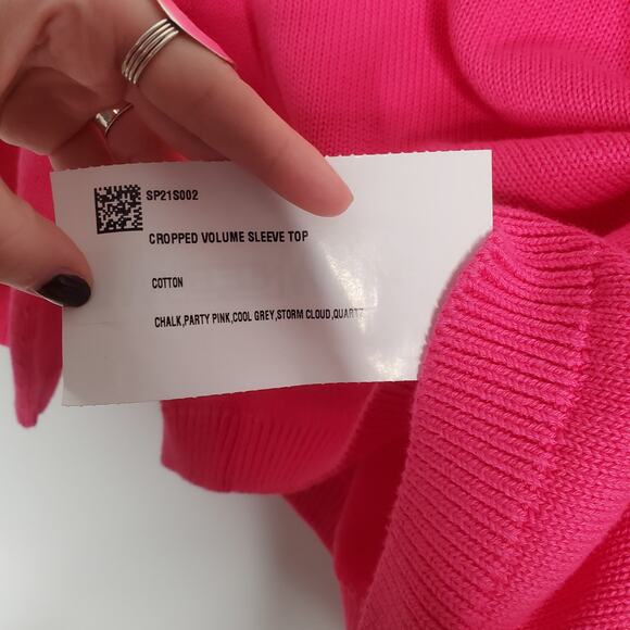 525 America Cropped Sweater Cotton Volume Sleeve Party Pink SP21S002 Size Medium - Picture 7 of 8
